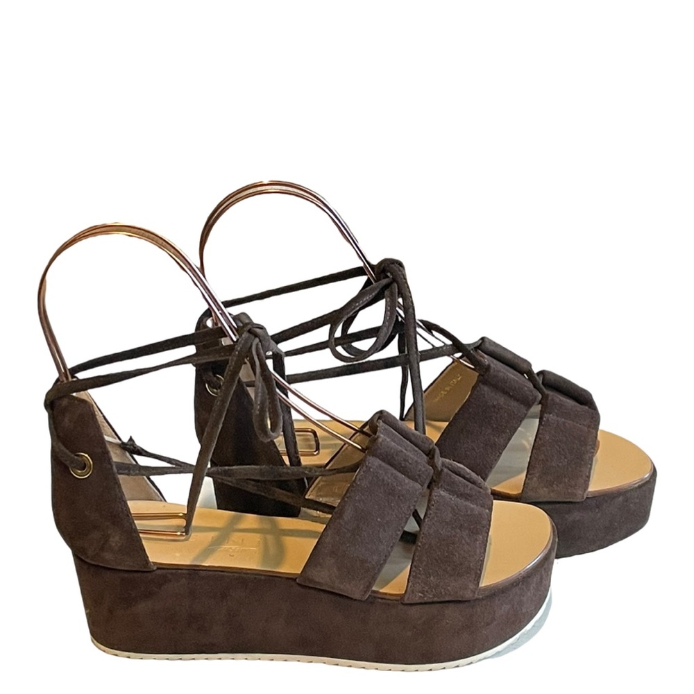 Vicini Tapeet Wedge Sandals Brown Suede Sz 36 (6) READ